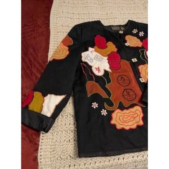 Allure Shacket Embroidered with artsy Buttons Jacket women’s Sz L Black‎ multi - Picture 16 of 16